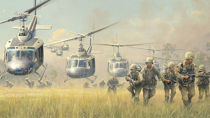 game application screenshot, war, figure, soldiers, landing, Bell, HD wallpaper