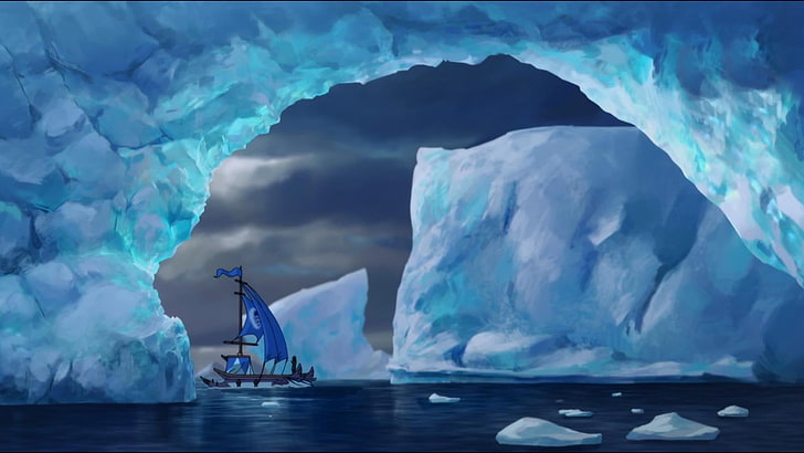 anime, ice, cold temperature, frozen, glacier, water, sea, iceberg - ice formation, HD wallpaper