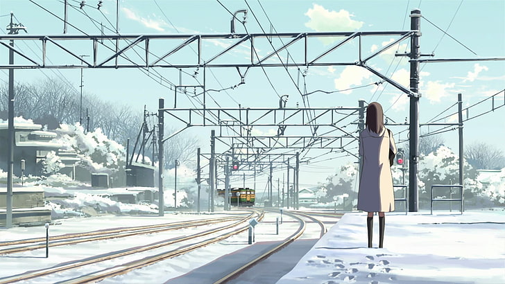 HD wallpaper: female cartoon character on train station illustration,  Makoto Shinkai | Wallpaper Flare