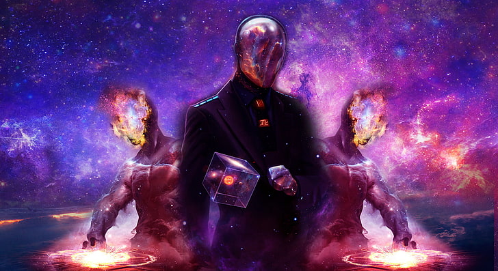 man in black suit digital wallpaper, galaxy, universe, gods, Last Man Standing: Killbook of a Bounty Hunter