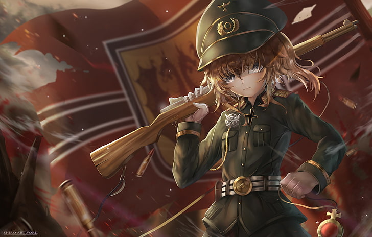 tanya degurechaff, youjo senki, military uniform, rifle, Anime, HD wallpaper