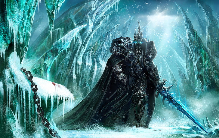 Lich King illustration, Arthas, Warcraft, water, sea, underwater, HD wallpaper