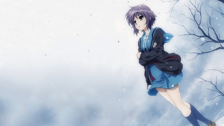 anime, winter, Nagato Yuki, The Melancholy of Haruhi Suzumiya, HD wallpaper