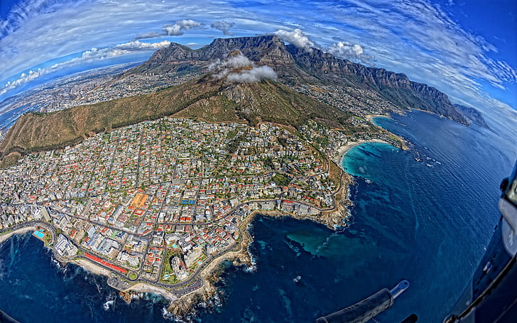 Cape Town South Africa Buildings Mountains Aerial Coast HD, fisheye aerial photography of city during day time, HD wallpaper