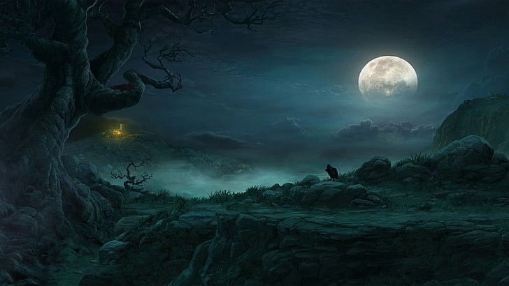 full moon wallpaper, night, Diablo III, fantasy art, video games, HD wallpaper