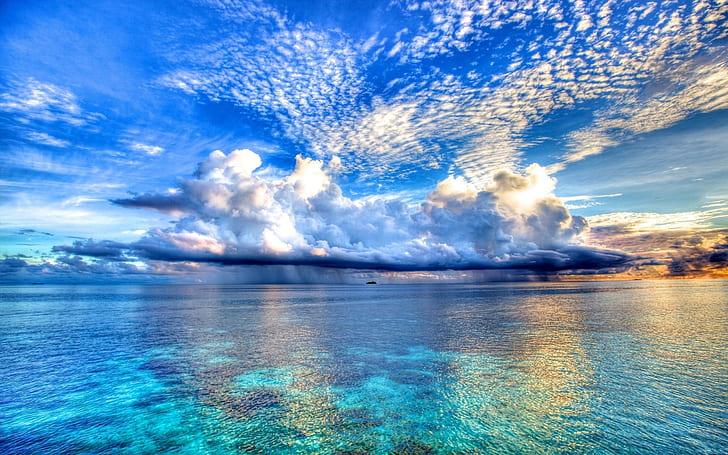 HDR Clouds Storm Ocean Island Rain HD, nature, HD wallpaper
