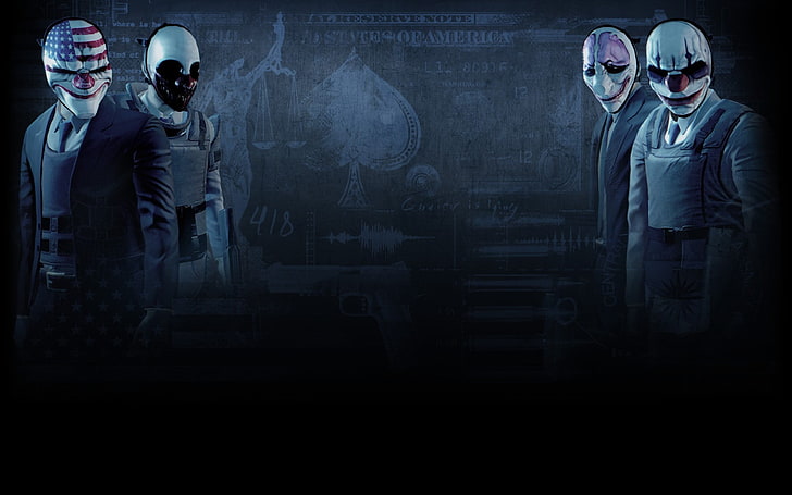 Payday 2 poster, video games, standing, men, adult, dark, males