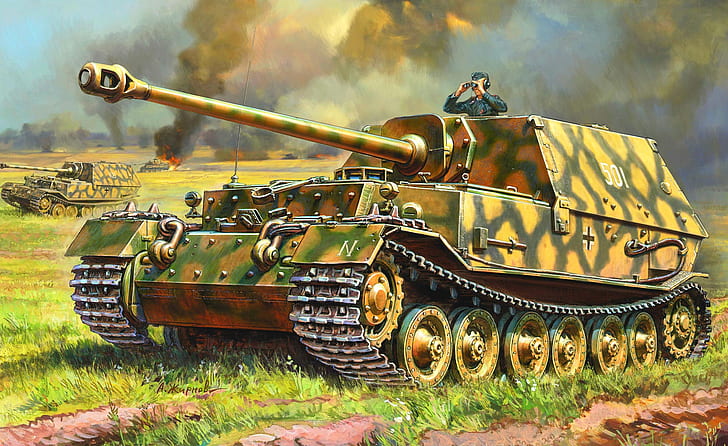 Germany, painting, self-propelled artillery, Ferdinand, The second World war, HD wallpaper