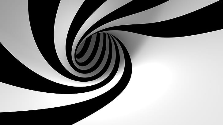 3D Black & White Spiral, 3d and abstract, HD wallpaper