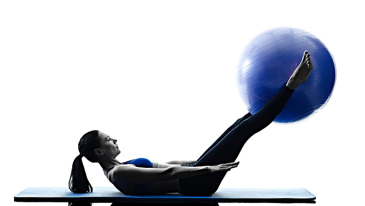 woman, ball, workout, pilates, HD wallpaper