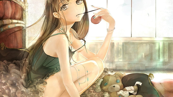 brown hair female anime character, anime girls, original characters, HD wallpaper