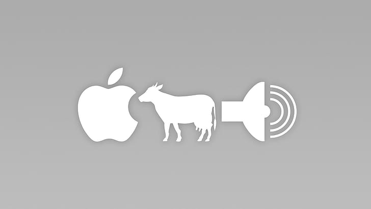 Apple + Cow = A Sound, logo guessing game application, funny, HD wallpaper