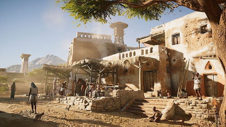 white and brown concrete house, Assassin's Creed: Origins, Ubisoft, HD wallpaper
