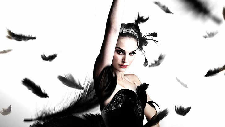 women's black and white floral sleeveless dress, actress, Natalie Portman