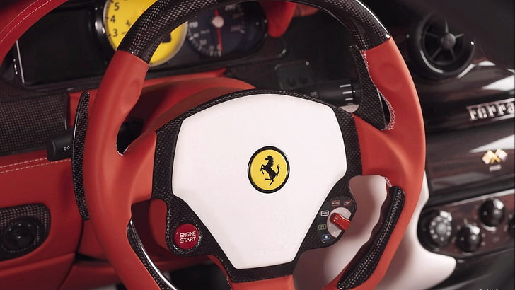 Ferrari, car, steering wheel, car interior, vehicle, close-up