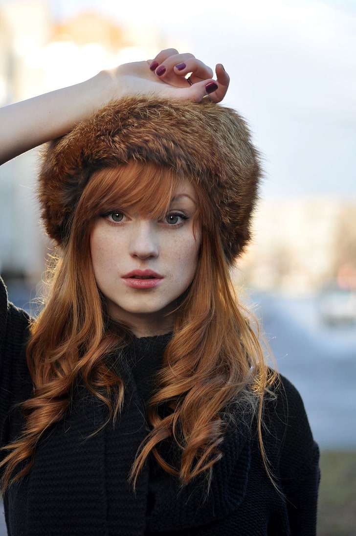 women, Alina Kovalenko, portrait, redhead, painted nails, face, HD wallpaper