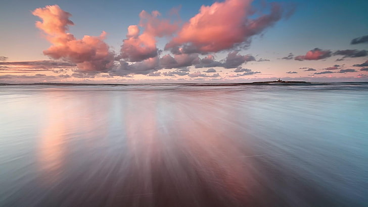 horizon, sky, sea, ocean, calm, cloud, shore, sunset, reflection, HD wallpaper