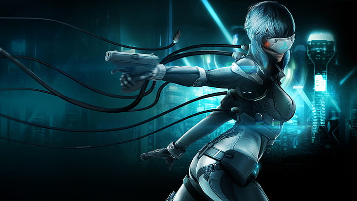female character holding handgun sci-fi digital wallpaper, Ghost in the Shell, HD wallpaper