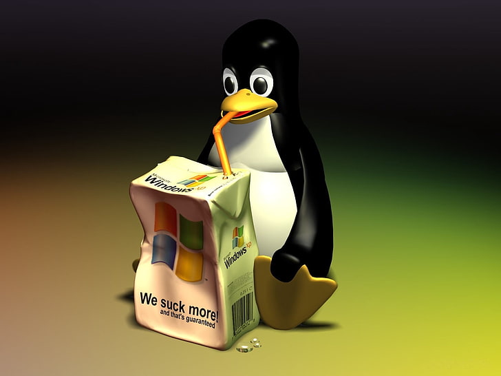 penguin figurine, linux, juice, windows, white, currency, finance, HD wallpaper