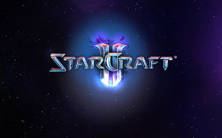 Starcraft logo, Starcraft II, video games, text, night, communication