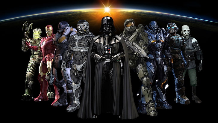 assorted movie character illustration, Star Wars, Crysis, Darth Vader