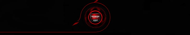 round red and black logo, AMD, Radeon, black background, copy space
