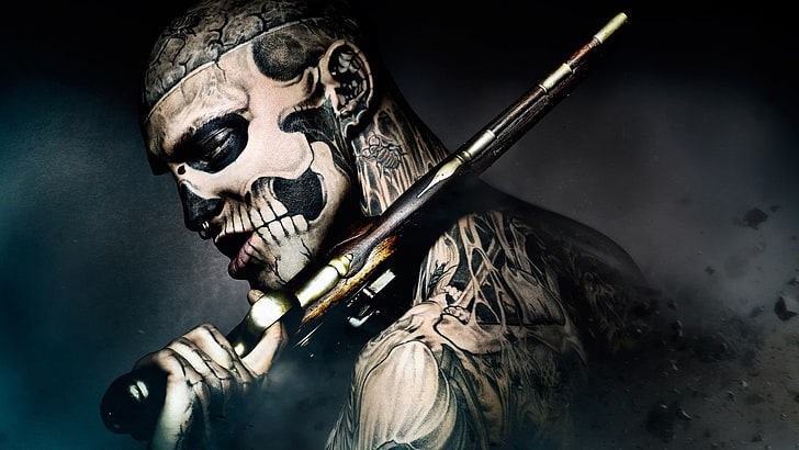 gun, men, Nose Rings, Rico The Zombie, tattoo