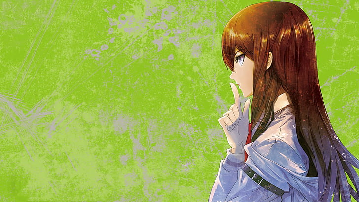 HD wallpaper: Makise Kurisu, Steins;Gate, anime girls, green background,  long hair | Wallpaper Flare