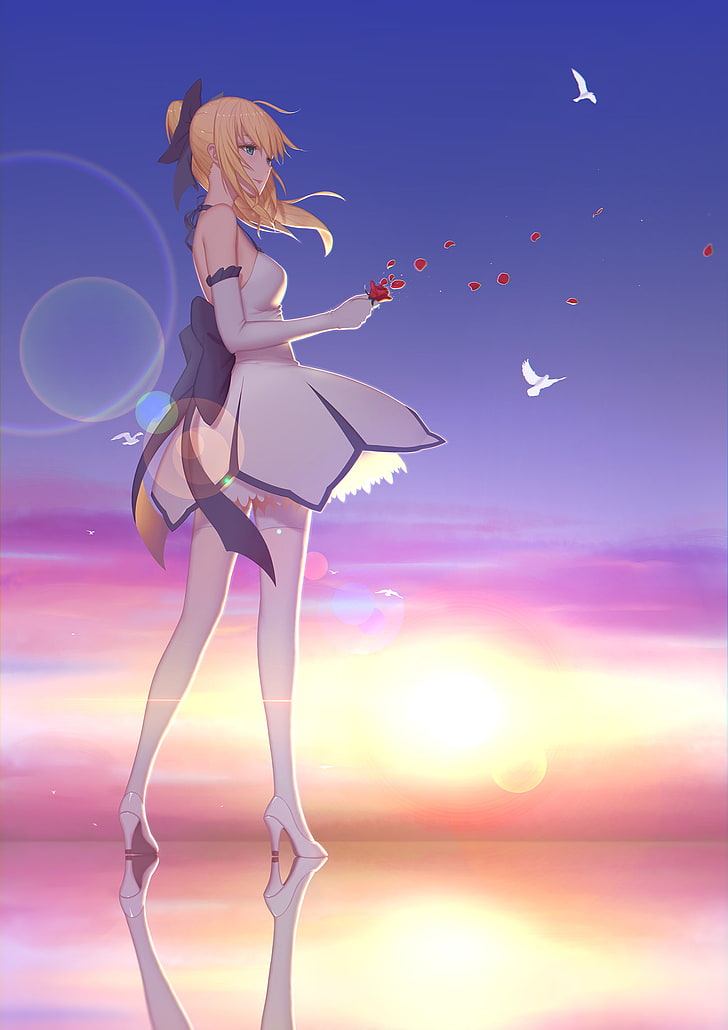 portrait display, Saber Lily, birds, rose, Fate Series