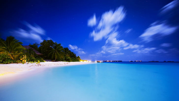 summer, blue sky, blue water, sea, beach, holiday, exotic, travel, HD wallpaper