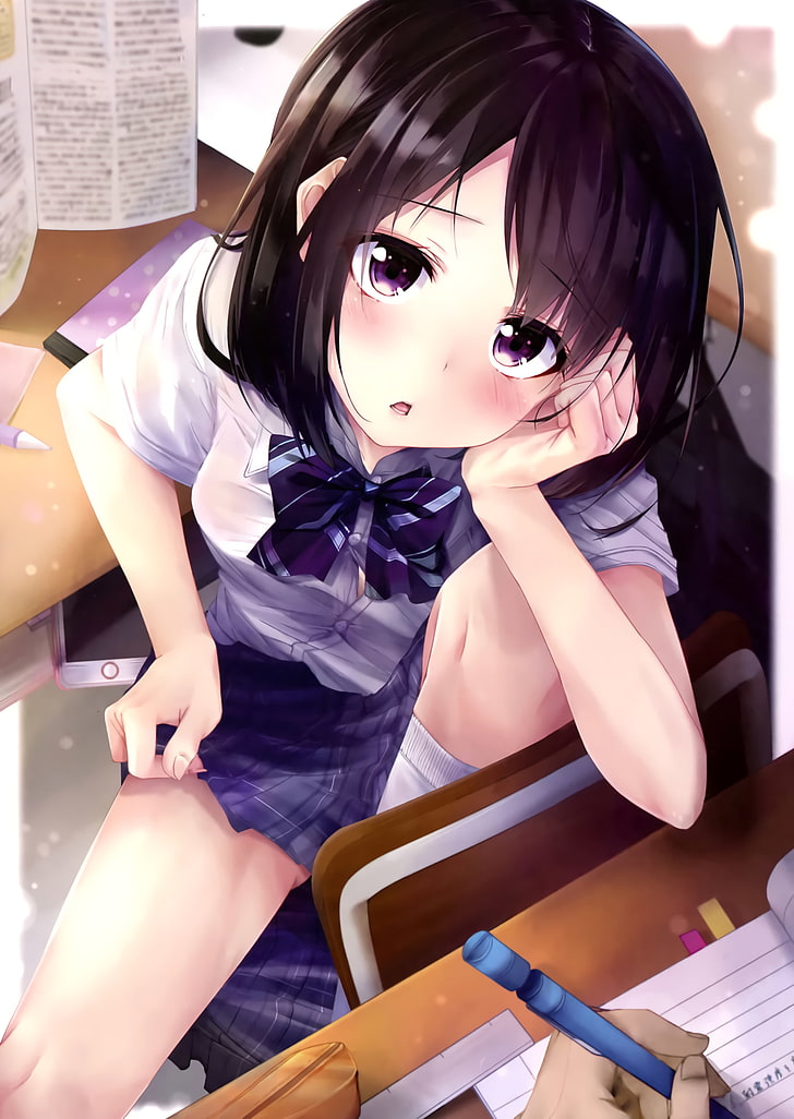 Otona no Moeoh, schoolgirl, school uniform, classroom, sitting, HD wallpaper
