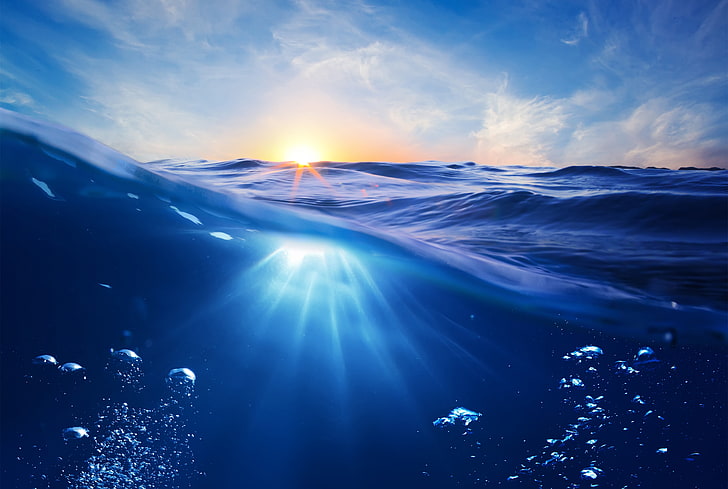 blue sea illustration, nature, underwater, world, HD wallpaper