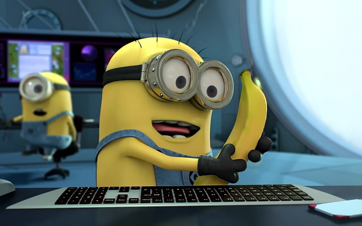 minions, Despicable Me, movies, bananas, keyboards, technology, HD wallpaper