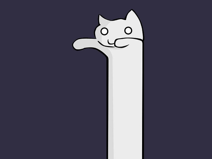 white cat illustration, longcat, blue, minimalism, animals, artwork, HD wallpaper