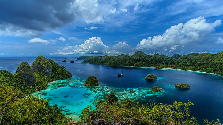 Indonesia Tropical Islands Mountain Landscape Wallpapers Hd 2560×1440, HD wallpaper