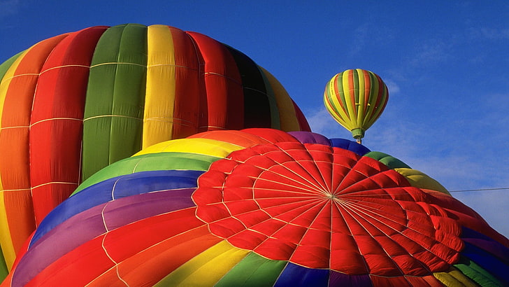balloon, hot air balloons, multi colored, air vehicle, flying, HD wallpaper