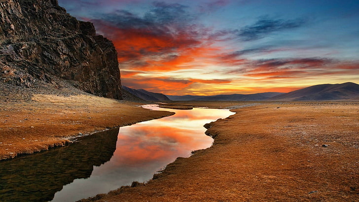 river on desert, reflection, water, scenics - nature, beauty in nature, HD wallpaper