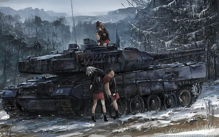 Girls und Panzer, Nishizumi Maho, tank, forest, Itsumi Erika