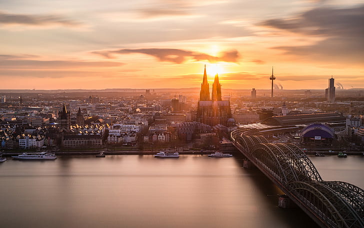 cologne kln germany sunset cologne cathedral rhein, architecture, HD wallpaper