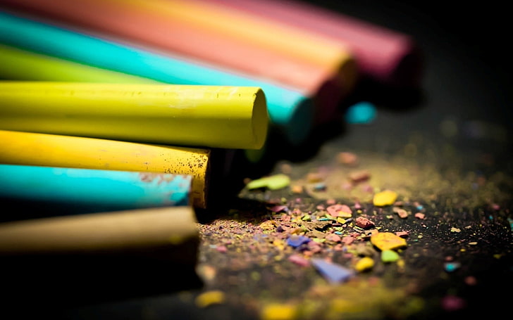 blurred, colorful, chalk, selective focus, multi colored, close-up, HD wallpaper