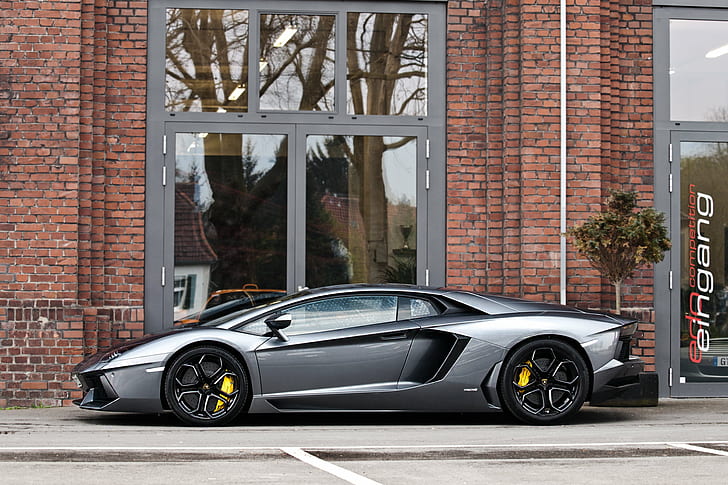 gray supercar parked beside shop during daytime, Lamborghini  Aventador