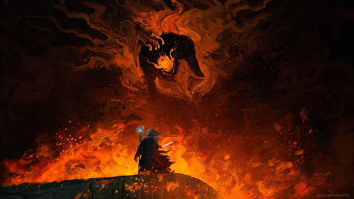 Gandalf, Balrog, The Lord of the Rings, HD wallpaper