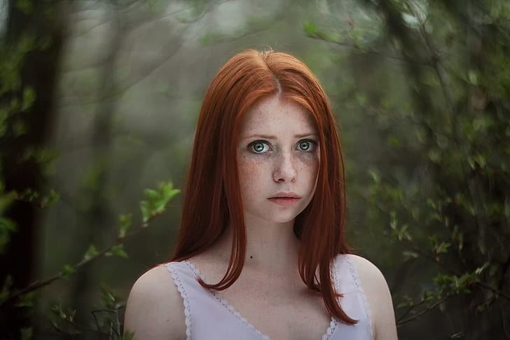 forest, look, redhead, freckle, Lora Kalinina