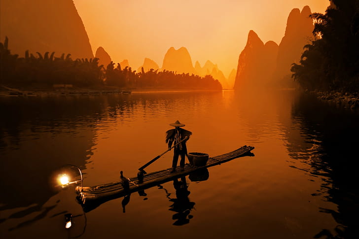 Li River, landscape, nature, hills, China, HD wallpaper