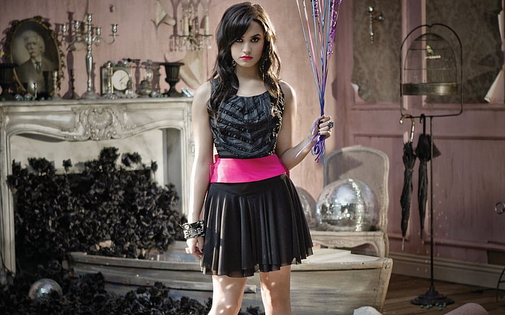 Demi Lovato, bracelets, dress, cages, long hair, standing, three quarter length, HD wallpaper