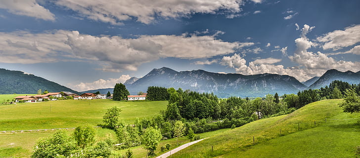 green grassland near mountain during daytime, inzell, inzell, HD wallpaper