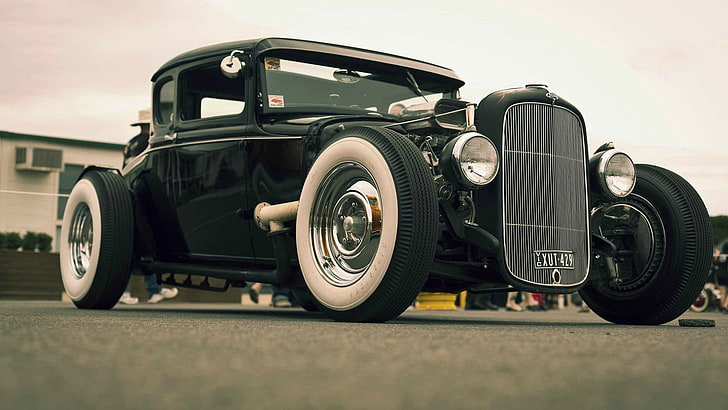 vintage black vehicle, car, Ford, Roadster, Vintage car, hotrod, HD wallpaper