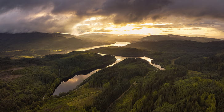 top-view of forest, Trossachs, Lochs, Scotland, Loch Lomond, National Park, HD wallpaper