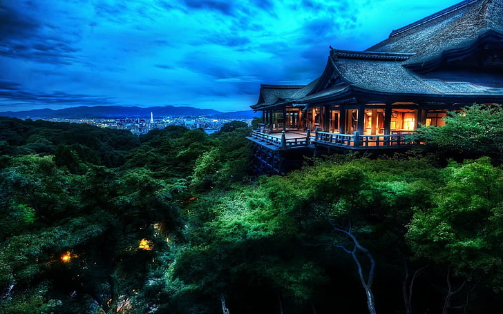 gray temple, Kyoto, Japan, sunset, architecture, built structure, HD wallpaper