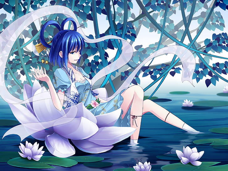 HD wallpaper: water, girl, anime, art, Lotus, touhou kaku, Shine bell |  Wallpaper Flare